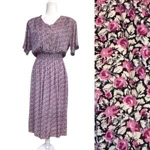 NWT Vintage 90s does 40s Ditzy Floral Shirt Waist Midi Dress Size 10 Petite